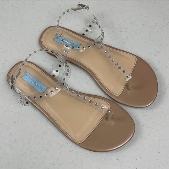 Betsy Johnson Studded Clear Flat Sandals - Picture 2 of 7
